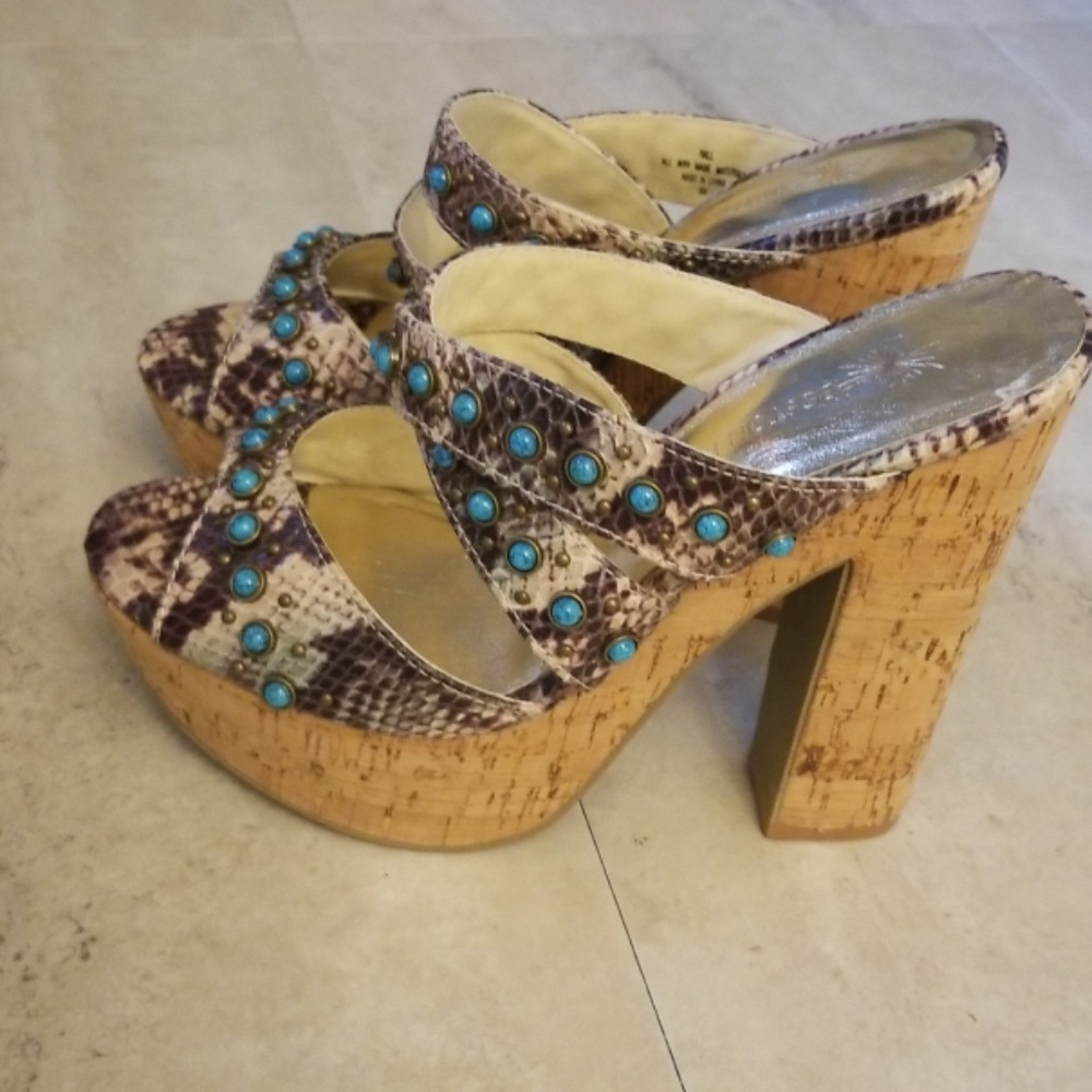 Boston Proper Snakeskin Turquoise Platform Sandals